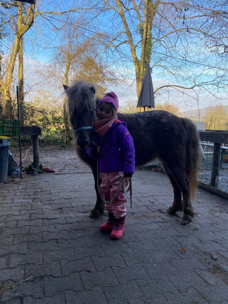 Ferientag im Pferdestall - Junge mit Pony